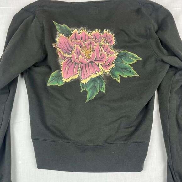 Lucky Brand Zip Up Hoodie Women’s Medium Dark Grey Vintage Y2K Boho Flower Print - Picture 3 of 9